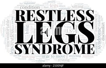 Restless Legs Syndrom RLS Wortwolke konzeptionelles Design isoliert auf weißem Hintergrund. Stock Vektor