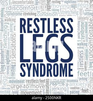 Restless Legs Syndrom RLS Wortwolke konzeptionelles Design isoliert auf weißem Hintergrund. Stock Vektor