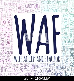 Ehefrau Acceptance Factor WAF Word Cloud Konzeptdesign isoliert auf weißem Hintergrund. Stock Vektor