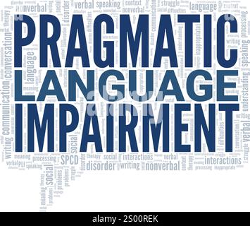 Pragmatic Language Impairment PLI Word Cloud konzeptuelles Design isoliert auf weißem Hintergrund. Stock Vektor