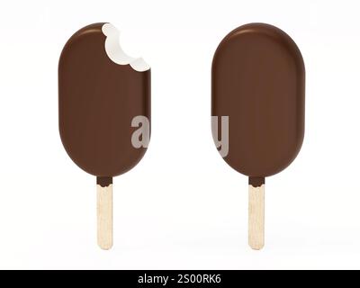 Eis auf weißem Hintergrund. 3D-Darstellung. Stockfoto