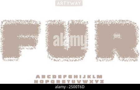 Flauschige Alphabet-Typografie, auffällige haarige Buchstaben, strukturierte gemütliche Schriftart für warmes Logo und Überschrift. Fette, schwere, glatte, haptische Markenschriftart. Fell Stock Vektor
