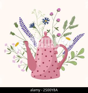 Vektorillustration einer Kritzelteekanne mit Kräutertee Stock Vektor