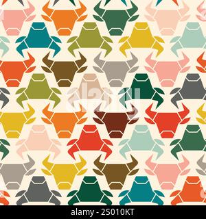 Vektor-Illustration der abstrakten Silhouette der bunten Stierköpfe, nahtloses Muster Stock Vektor