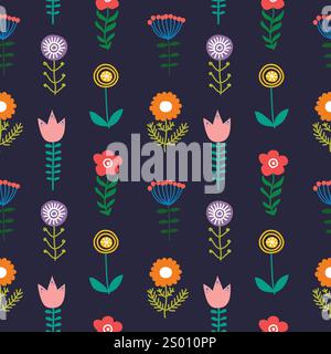 Buntes nahtloses Vektor-Muster von ethnischen Hand gezeichneten Doodle Blumen Stock Vektor