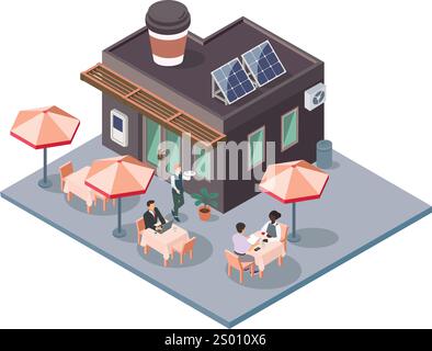 Open Air oder Bürgersteig Stadtcafé, isometrische Vektorillustration Stock Vektor