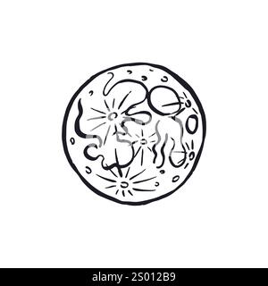 Handgezeichneter Monochrom-Inky-Vollmond im Skizzenstil Stock Vektor