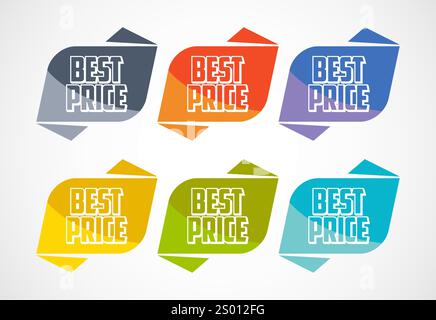 Bestpreis-Werbeaufkleber, Verkaufsanhänger und Bannersymbole Stock Vektor