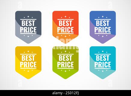 Bestpreis-Werbeaufkleber, Verkaufsanhänger und Bannersymbole Stock Vektor