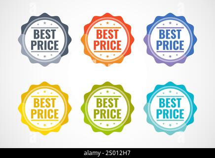 Bestpreis-Werbeaufkleber, Verkaufsanhänger und Bannersymbole Stock Vektor
