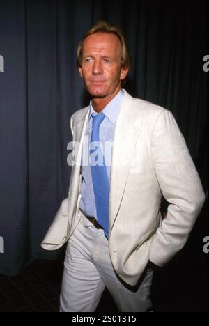 Paul Hogan ist gestorben. Paul Hogan bei der ShoWest Convention am 12. Februar 1987 im Bally's Hotel and Casino in Las Vegas, Nevada Stockfoto