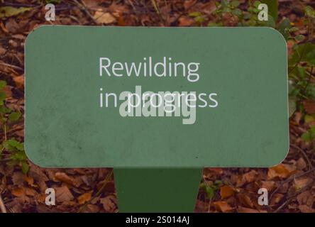 London, England, Großbritannien. Dezember 2024. Ein Schild mit der Aufschrift „Rewilding in Progress“ auf einem kleinen Stück Natur außerhalb von Tate Modern. (Kreditbild: © Vuk Valcic/ZUMA Press Wire) NUR REDAKTIONELLE VERWENDUNG! Nicht für kommerzielle ZWECKE! Stockfoto