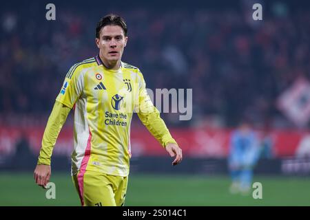 Italien. Dezember 2024. Nicolo Fagioli von Juventus FC sieht sich während des Fußballspiels der Serie A 2024/25 zwischen AC Monza und Juventus FC im U-Power Stadion an. Credit: dpa/Alamy Live News Stockfoto