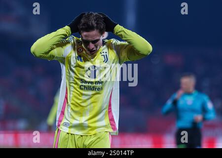 Italien. Dezember 2024. Kenan Yildiz von Juventus FC reagiert während des Fußballspiels der Serie A 2024/25 zwischen AC Monza und Juventus FC im U-Power Stadium Credit: dpa/Alamy Live News Stockfoto