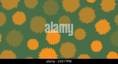 Viele bunte, zufällig platzierte und große orangefarbene Blumenmuster - Textur im Vintage-Stil, Hintergrund, Designelement im bearbeitbaren Vektorformat Stock Vektor