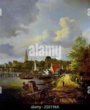 Der Fluss Amstel bei Amsterdam, von Südosten gesehen 1655 Jacob Isaacksz van Ruisdael (oder Ruysdael) (c.1629–1682) Niederländisch Niederlande Ruisdael (oder Jacob van Ruisdael ) Stockfoto