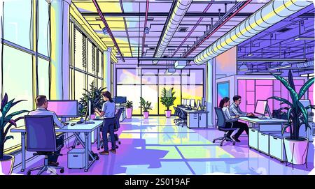 Geschäftsleute arbeiten in modernen Loft-Büros Stock Vektor