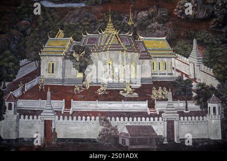 Wandmalerei im Wat Phra Kaew, Tempel des Smaragdbuddhas, Bangkok, Thailand, Asien Stockfoto