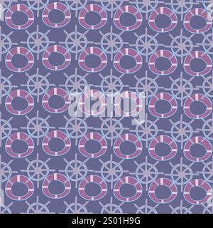 Nahtloses Muster mit Meeresobjekten in Blautönen Stock Vektor