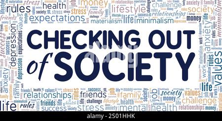 Auschecken des Konzeptdesigns von Society Word Cloud isoliert auf weißem Hintergrund. Stock Vektor