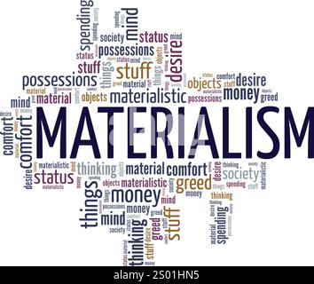 Materialismus Wortwolke konzeptuelles Design isoliert auf weißem Hintergrund. Stock Vektor