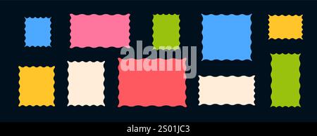 Gewelltes Rahmenset, farbenfrohe, moderne Zickzackränder. Figurbetontes Design. Stock Vektor