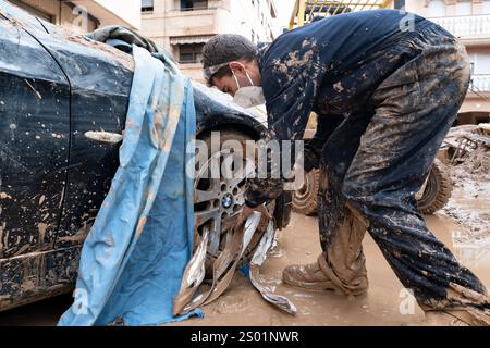 DANA-Flutungseffekte. Überschwemmungseinflüsse, Valencia, Spanien. Stockfoto