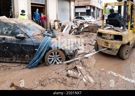 DANA-Flutungseffekte. Überschwemmungseinflüsse, Valencia, Spanien. Stockfoto