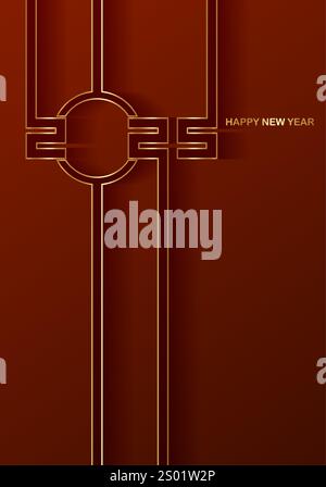 goldene Karte für das neue Jahr 2025 mit hochwertigen Folienverlaufslinien, roter Hintergrund. Festliches Luxusdesign für Weihnachtskarte, Einladung, Kalender Stock Vektor