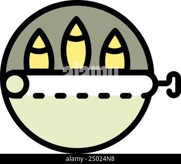 Sardinen Dose Essen Camping Farb Symbol. Fish CAN Vektorzeichen. Thunfisch, Sardinen oder Sardellen, gut haltbar gemacht und in runder Aluminiumdose konserviert. Si Stock Vektor