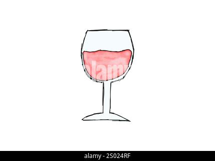 Aquarellkritzelei eines Glases Wein, Vektor-Illustration. Stock Vektor