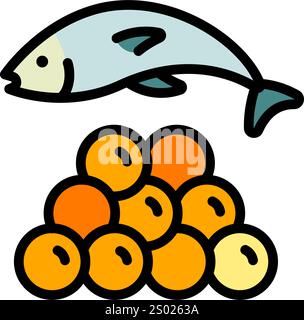 Farbsymbol für Fischkaviar. Produktschild für Meeresfrüchte, Meeresfischkochen oder Symbol für kulinarische Zutaten. Am besten für Menüs in Restaurants, Cafés, Bars und Food Co Stock Vektor