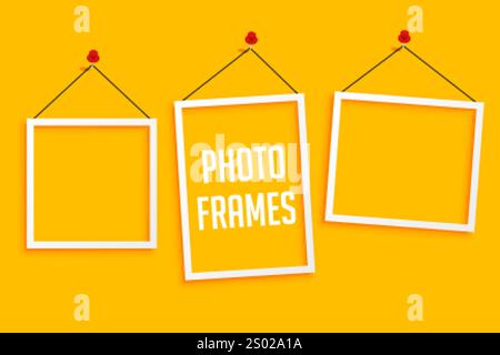 Hängende Fotorahmen auf gelbem Hintergrund Stock Vektor