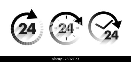 Symbole im Pfeilstil mit 24-Stunden-Service pro Tag Stock Vektor