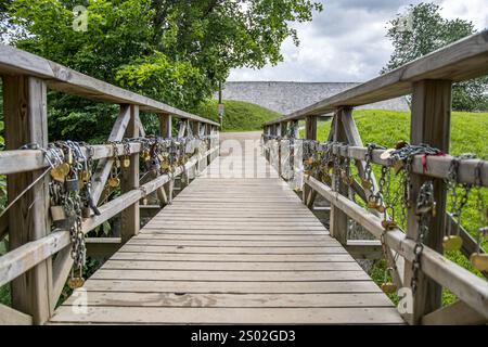 Kuldiga-Brücke über den Fluss Venta. Stockfoto