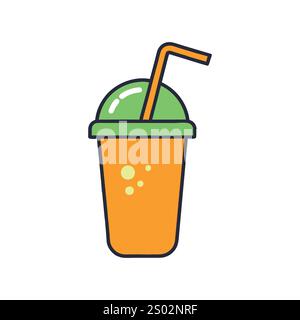 Bunte Zeichentrickillustration eines Orangengetränks mit Strohhalm. Orangensaftglas Symbol, Logo, Vektor-Illustration. Stock Vektor