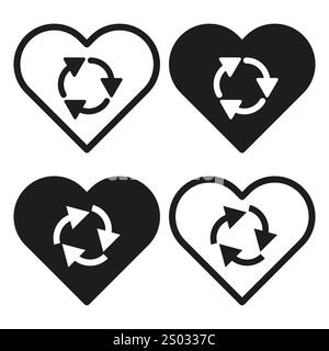 Symbol für das Recycling von Herzen. Umweltfreundliches Symbol. Kreisförmiges Pfeildesign. Nachhaltige Liebesform. Stock Vektor