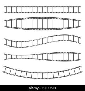Filmstreifen-Vektorsatz. Geschwungene Filmrolle. Kinodesign-Elemente. Konzeptformen der Fotografie. Stock Vektor