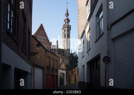 Gotische Poortersloge / Loge des Bourgeois (Burghers' Lodge) erbaut aus dem XIV. Bis XV. Jahrhundert in der Kraanrei Straße im historischen Zentrum von Brügge/Brügge, West Flan Stockfoto