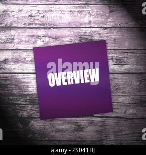 Übersichtswort auf Papier mit Hintergrund geschrieben. Übersichtssymbol für das Geschäftskonzept. Kopierbereich. Stockfoto