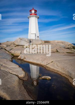 Peggys Point Lighthouse, auch bekannt als Peggys Cove Lighthouse am östlichen Eingang der St. Margarets Bay in Peggys Cove Nova Scotia Kanada Stockfoto