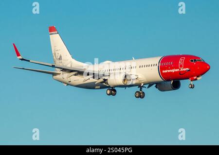 Flughafen Gran Canaria. Die norwegische Fluggesellschaft Boeing 737 landet. Stockfoto