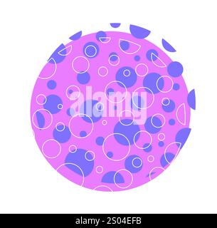 Pop-Muster. Violette und blaue Muster und Ornamente. Psychedelische und funky Style-Abzeichen. Rundes Etikett oder Etikett. Zurück in die 80er und 90er Jahre Flacher Vektor Stock Vektor