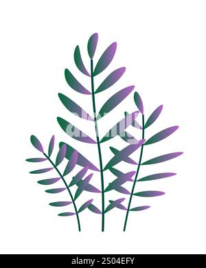 Verlaufsblätter Konzept. Violett leuchtendes Laub. Tropische und exotische Pflanzen. Wunderschöne Blumen. Minimalistische Kreativität und Kunst. Flacher Vektor Stock Vektor