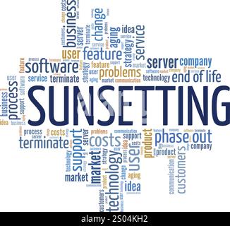 Sonnenaufgang Wortwolke Konzeptdesign isoliert auf weißem Hintergrund. Stock Vektor