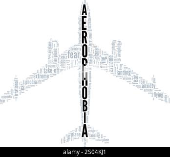 Aerophobie: Angst vor fliegenden Wort Wolke konzeptuelles Design isoliert auf weißem Hintergrund. Stock Vektor