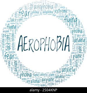 Aerophobie: Angst vor fliegenden Wort Wolke konzeptuelles Design isoliert auf weißem Hintergrund. Stock Vektor