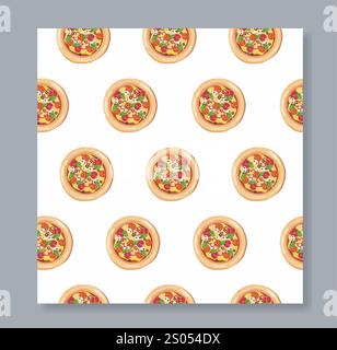 Nahtloses Muster mit Pizza. Wiederkehrendes Designelement zum Drucken auf Stoff. Fastfood und Essen zum Mitnehmen. Traditionelle italienische Küche. Nachtisch und Stock Vektor