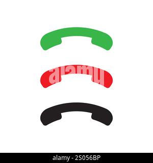 Bunte Telefonsymbole. Grüne, rote und schwarze Empfänger. Vektorkommunikationssymbole. Stock Vektor