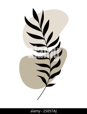 Silhouette mit tropischem Palmenblatt auf abstrakten Formen - minimalistische Kunst Stock Vektor